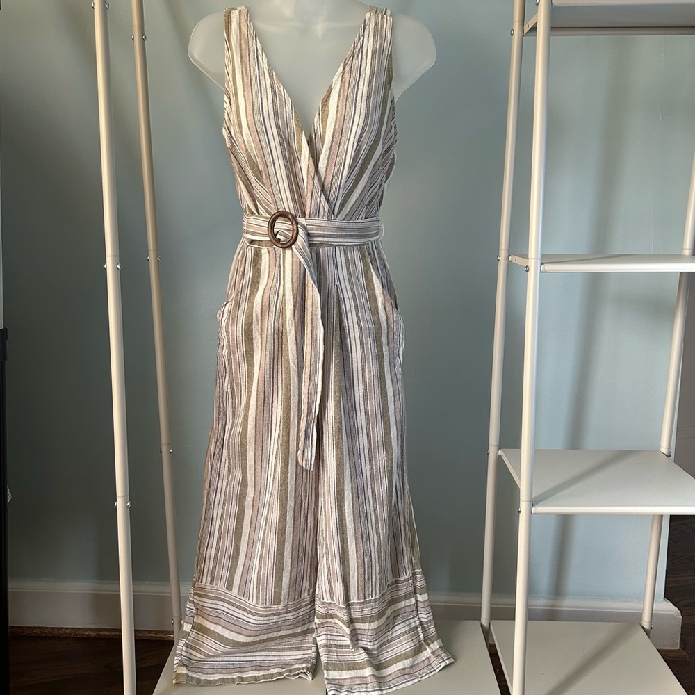 Altar'd State Linen Jumpsuit Stripes with Belt Wide Leg Boho